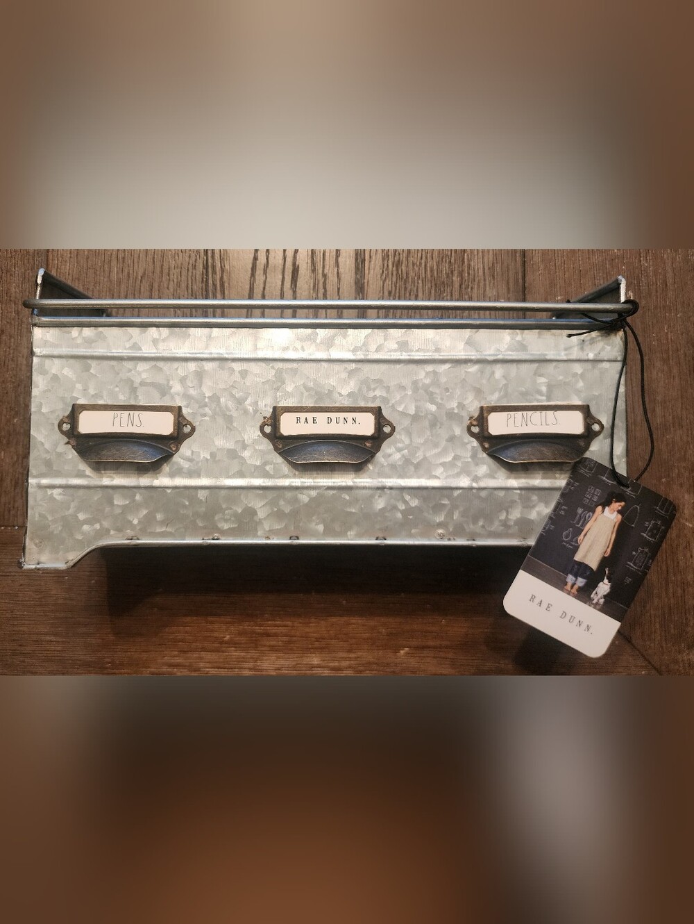NWT Rae Dunn Galvanized Pencil/Pen Holder, 12"×3.5"×6"